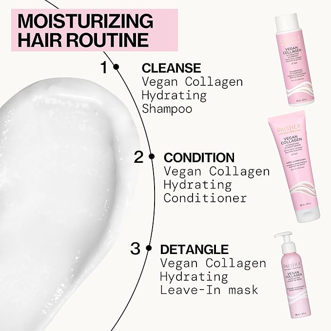 Pacifica Hair Conditioner - Vegan Collagen Hydrating, Haircare, Avocado Oil, Vitamin B5, Add and Restore Shine, For Dry and Damaged Hair, Sulfate and Silicone Free, Hair Care, 8 fl oz (1 Count)