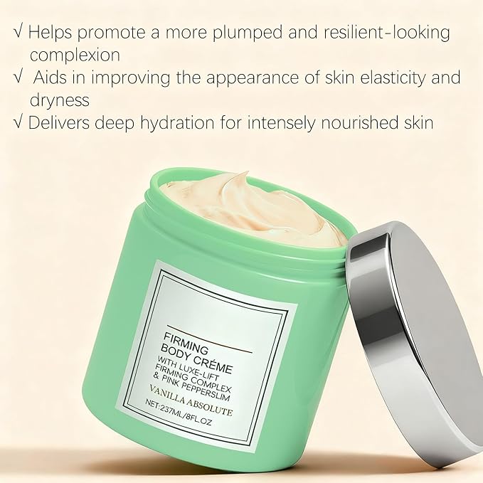 Champagne Firming Body Cream - Anti-Aging Lifting Cream to Tighten Skin & Hydrate, Fights Crepey Skin on Arms, Legs, Body with Luxe-Lift Complex, Sweet Almond Coconut Scented Body Cream (01)