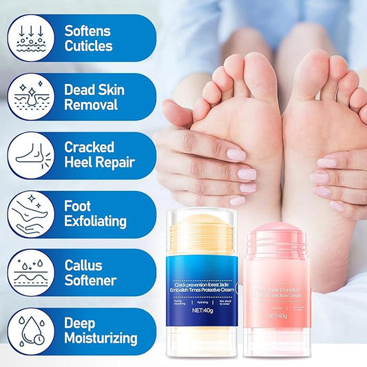 Crack Feet Prevention Stick & Moisturizing Foot Balm – Anti Crack Foot Cream for Dry Cracked Heels and Feet, Removes Dead Skin, Softens Hard Skin (Pink+Blue)