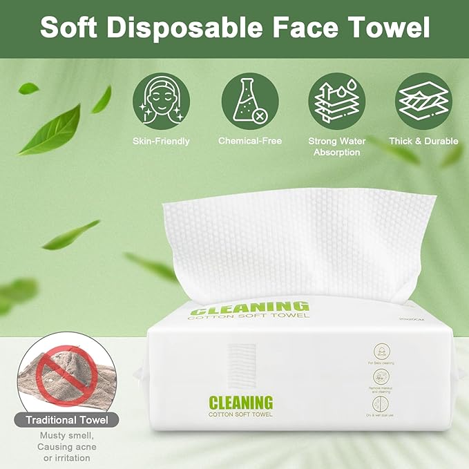 120 Count Disposable Face Towels, 100% Biodegradable Facial Wipes for Sensitive Skin, Extra Soft & Thick Dry Wipes for Face Washing, Skincare, Makeup Removal, Lint-Free Face Cloths