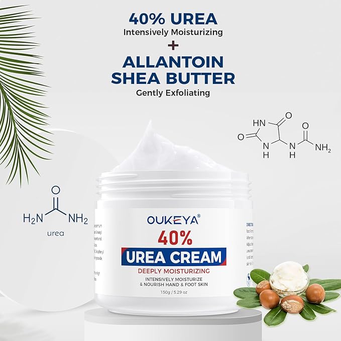 OUKEYA NEW FORMULA Urea Cream 40 Percent for Feet Maximum Strength, Hand Heels Dry Cracked Treatment Lotion for Knees & Elbows, Foot Dead Skin Cuticle Callus Remover Toenail Softener, 5.29 oz