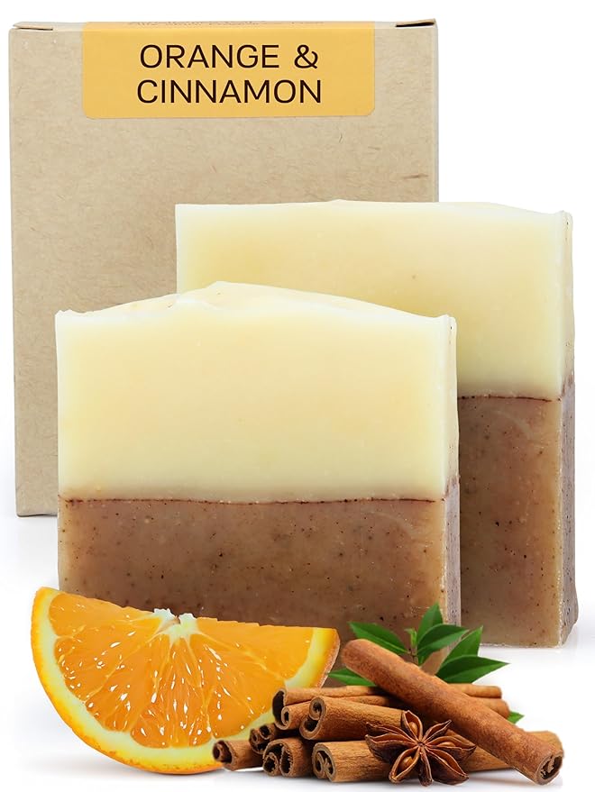 AUTHENTIC BATH & SOAP - Orange Cinnamon Organic Soap Bar (Handmade, Pack of 2) - Natural, Vegan, Organic Essential Oils, Unscented Bar Soap for Oily and Acne-Prone Skin, Cruelty-Free, 4.2 Oz Each