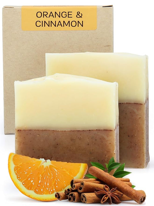 AUTHENTIC BATH & SOAP - Orange Cinnamon Organic Soap Bar (Handmade, Pack of 2) - Natural, Vegan, Organic Essential Oils, Unscented Bar Soap for Oily and Acne-Prone Skin, Cruelty-Free, 4.2 Oz Each