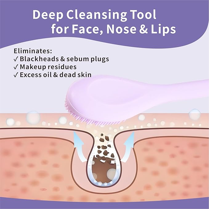 Silicone Face Scrubber, 2 in 1 Face Mask Brush, Pore Brush, Blackhead Remover, Facial Cleansing Brushes, Face Mask Applicator for Mud, Clay(Pink+Purple)