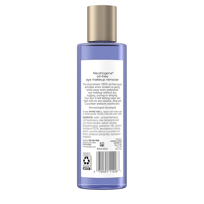 Neutrogena Gentle Oil-Free Eye Makeup Remover & Cleanser for Sensitive Eyes, Non-Greasy Makeup Remover, Waterproof Mascara Remover, Dermatologist & Ophthalmologist Tested, 8 fl. oz