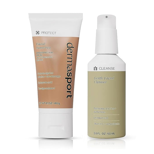 Dermasport Skin Care Set for Athletes: SPF 50 Sport Face Sunscreen & Gentle Facial Cleanser - Essential Duo for Pre and Post-Swim Protection & Nourishment, Designed for Smooth, Youthful Skin
