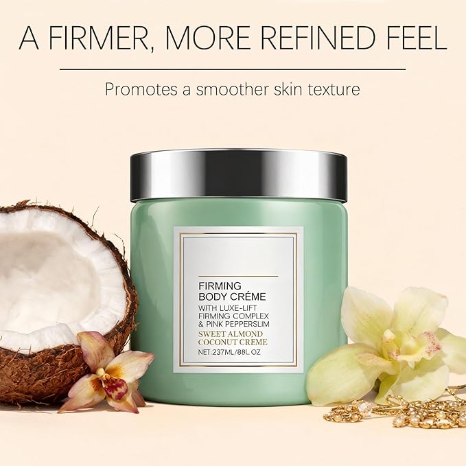 Champagne Firming Body Cream - Anti-Aging Lifting Cream to Tighten Skin & Hydrate, Fights Crepey Skin on Arms, Legs, Body with Luxe-Lift Complex, Sweet Almond Coconut Scented Body Cream (01)