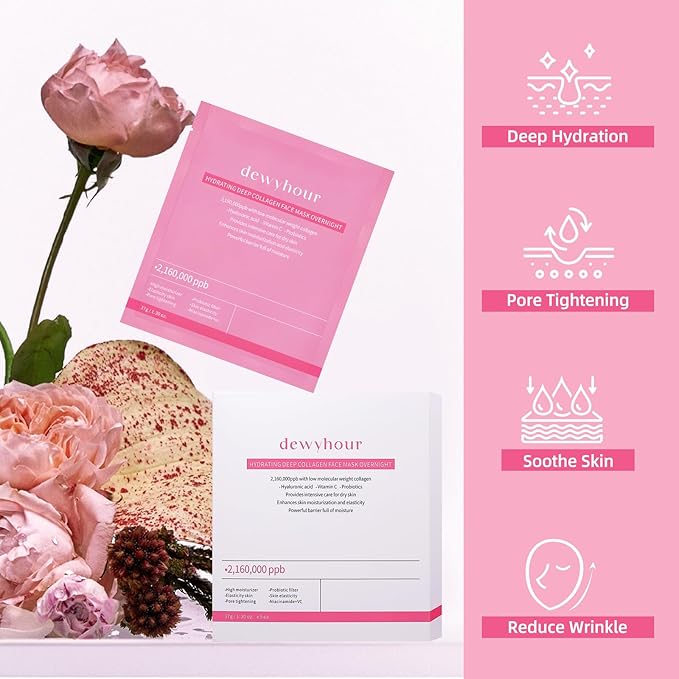 Collagen Face Mask: Deep Collagen Overnight Mask, Anti Aging Lifting Mask, Hydrating Face Mask for All Skin Types, Pore Minimizing, Elasticity Skin, 5 Pack