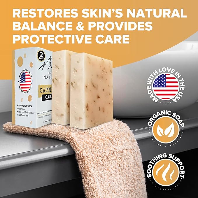 iHeart Gentle Moisture Oatmeal Eczema Soap (2 Packs) with Olive Oil and Shea Butter - Hydrating, Nourishing, Cleansing, and Soothing for Sensitive Skin - Infused with Honey, Oats, and Rosemary