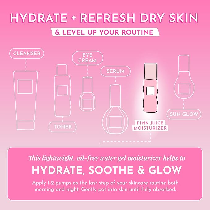 Glow Recipe Pink Juice Water Gel Face Moisturizer for Women, Men & Teens - Hydrating Hyaluronic Acid, Radiance Boosting, Non-Comedogenic, Oil-Free, Long-Lasting Korean Skin Care for Oily Skin (50ml)