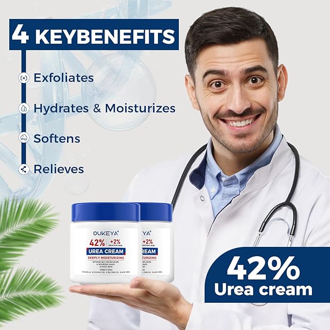 OUKEYA Urea Cream 42% plus Salicylic Acid 2% Net 350g Foot & Hand Cream for Dry Cracked, Urea Lotion for Feet Maximum Strength, 2 Pack