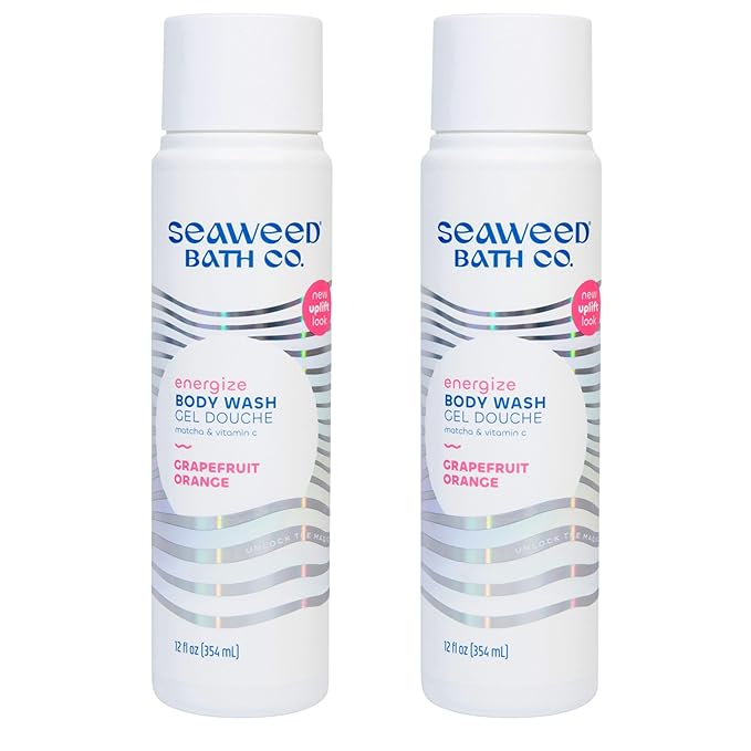 Seaweed Bath Co. Energize Body Wash - Grapefruit Orange | Foaming Shower Gel Cleanser with Natural Ingredients | Vegan, Paraben and Sulfate Free | For Women and Men | 12 oz (Pack of 2)