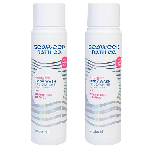 Seaweed Bath Co. Energize Body Wash - Grapefruit Orange | Foaming Shower Gel Cleanser with Natural Ingredients | Vegan, Paraben and Sulfate Free | For Women and Men | 12 oz (Pack of 2)