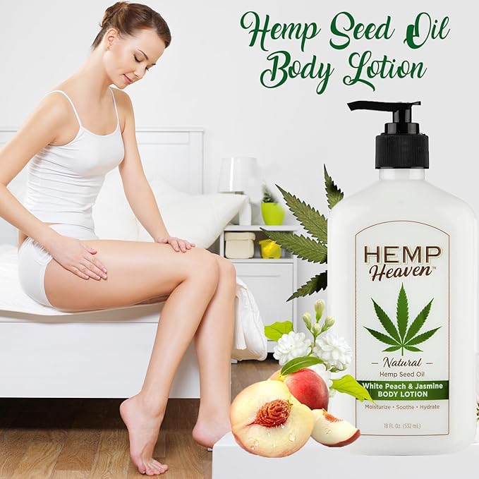 Hemp Heaven Lotion - Moisturizing Body Lotion with Natural Hemp Seed Oil & Peach & Jasmine Scent, 18 oz, Paraben-Free Hemp Lotion for Women & Men, Made in USA, Soothes & Nourishes