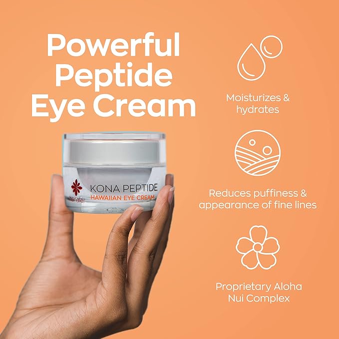 Hanalei Kona Peptide Eye Cream with Caffeine – Reduces Wrinkles, Puffiness, Dark Circles, Hydrating, Smoothing, Revitalizing Formula with Hawaiian Botanicals and Peptides – Cruelty-Free, Vegan, 0.5 oz