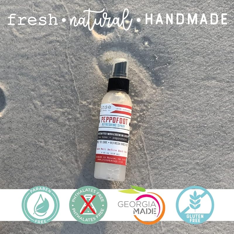 Rinse Bath & Body Peppofoot Peppermint Foot Spray - Handmade Peppermint & Tea Tree Foot spray with Essential Oils | Cooling, Refreshing & Moisturizing | Gluten Free| All Natural Herbal Foot Spray |4oz