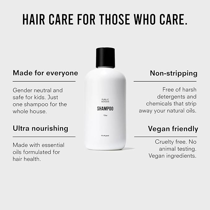 Public Goods Shampoo for Women & Men | Natural Gentle Shampoo to Cleanse & Nourish All Hair Types | Made with Organic Essential Oils | Sulfate & Paraben Free | Vegan | Made in Canada | 12 Fl Oz Bottle