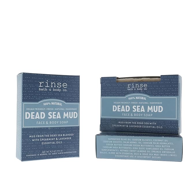 Rinse Bath & Body Dead Sea Mud Soap Bar - Handmade Castile Dead Sea Soap | Purifying, Exfoliating, Clarifying | Shea & Cocoa Butter | Spearmint & Lavender Essential Oils | Natural | Vegan | 4.25oz