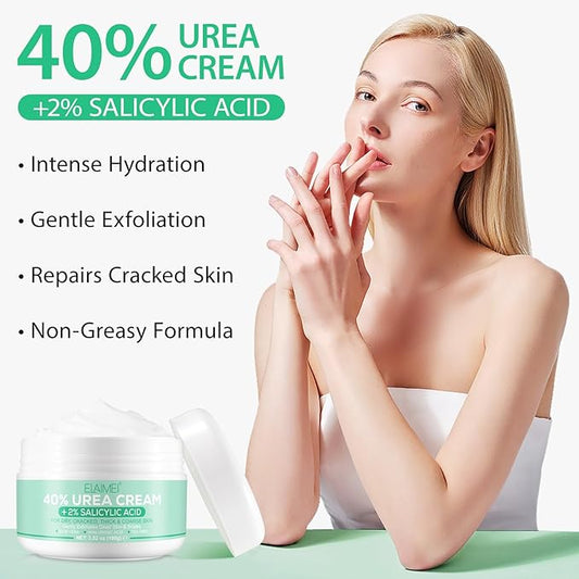 40% Urea Cream for Feet (3.52 oz), Foot Cream for Thick, Cracked, Rough, Dead & Dry Skin, Foot Lotion with 2% Salicylic Acid, Tea Tree , Aloe Vera, Moisturizer For Feet, Elbows, Hands & Knees