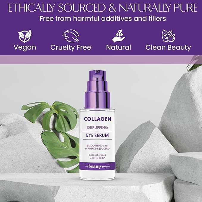 Collagen & Hyaluronic Acid Under Eye Serum - Reduces Puffiness, Dark Circles & Wrinkles, Hydrating - Dermatologist Tested, Korean Skin Care - 1 oz / 30 ml (2 Pack)