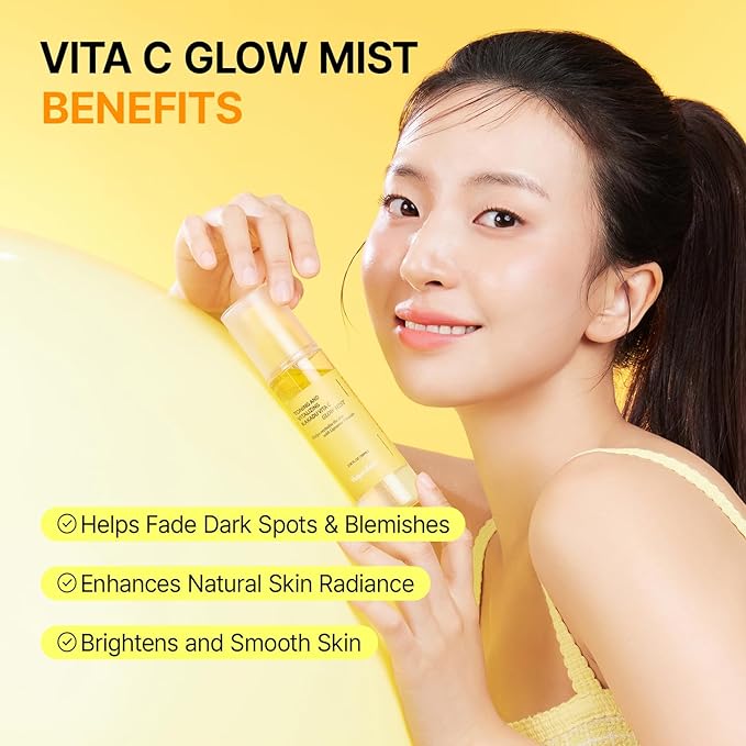 Vitamin C Glow Mist for Radiant Skin, Hydrating Serum Mist with Niacinamide & Glutathione, Korean Vegan Skincare, 3.38 Fl Oz