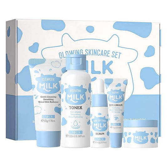 LAIKOU Skin Care Set, Skin Care Routine Kit for Women, Skincare Gift Set, Travel Size Toiletries with Milk Cleanser, Toner, Serum, Eye Cream, Face Cream Mother's Day Christmas Birthday Daughter Wife