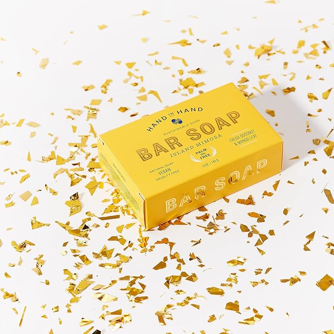 Hand in Hand Bar Soap, Nourishing Cleanser For All Skin Types, Organic Shea and Cocoa Butters, 5 Ounce, Fresh Coconut & Mango Leaf, Island Mimosa Scent, 4 Pack