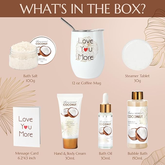 Birthday Gift Box for Women, Spa Tumbler Gifts Get For Her, Spa Gift Basket Care Package of Coffee Mug, Bubble Bath, Hand Cream, Bath Oil, Bath Salt,Shower Steamer, Unique Thank You Gifts