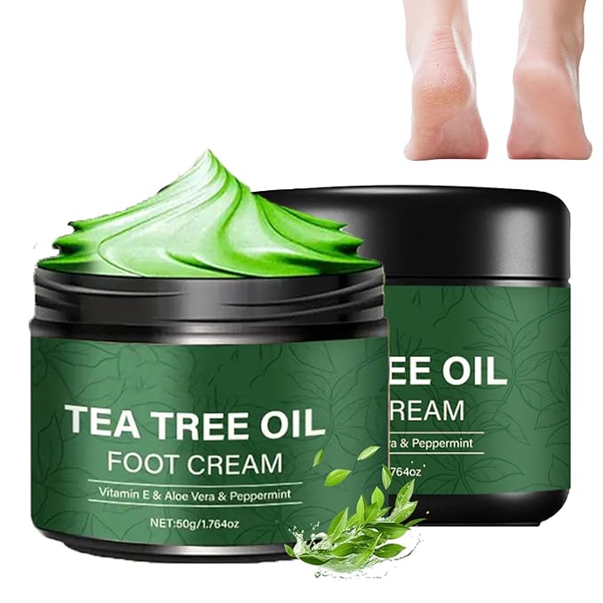 Tea Tree Oil Foot Cream,1.76 oz Foot Cream for Dry Cracked Heels and Feet,Enriched with Aloe Vera Vitamin E & Peppermint,Moisturizing & Soothing for Healthy Feet (2)