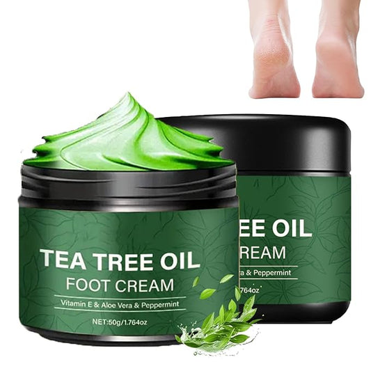 Tea Tree Oil Foot Cream,1.76 oz Foot Cream for Dry Cracked Heels and Feet,Enriched with Aloe Vera Vitamin E & Peppermint,Moisturizing & Soothing for Healthy Feet (2)