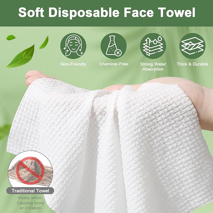 200 Count Disposable Face Towels – Value Pack Extra Thick Biodegradable Facial Cleansing Towels – Lint Free Dry Wipes – Soft Makeup Remover Cloth for Sensitive Skin