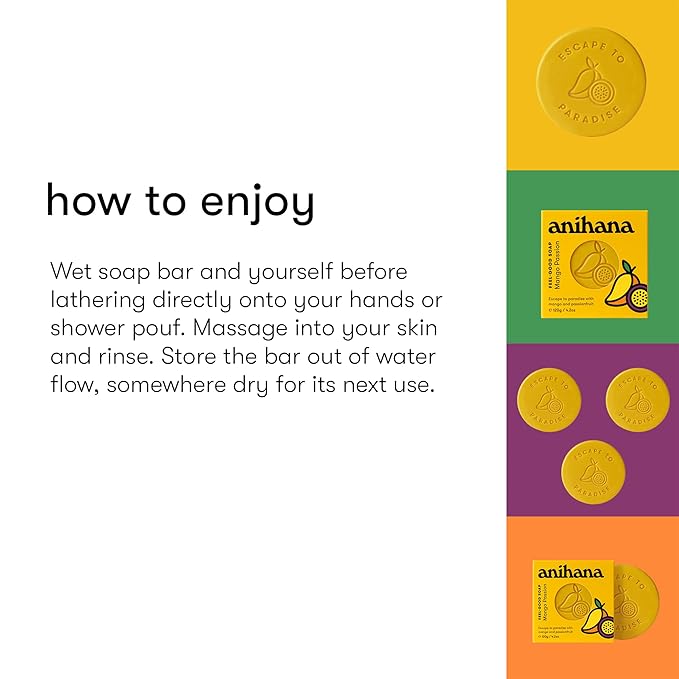 ANIHANA Feel-Good Soap 3 Pack with Coconut Oil and Shea Butter, Gentle Cleansing, Paraben Free, Cruelty Free, Refreshing Mango Passion Scent, 4.2 oz each