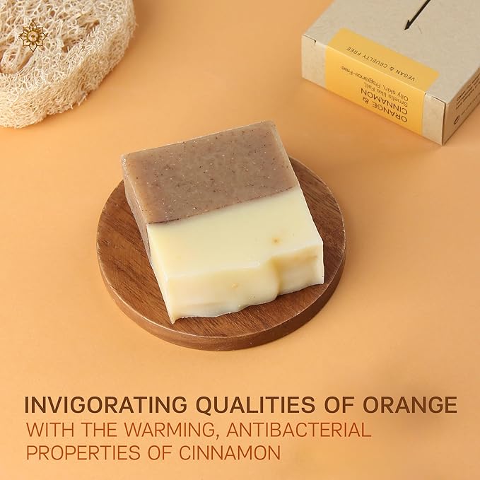 AUTHENTIC BATH & SOAP - Orange Cinnamon Organic Soap Bar (Handmade, Pack of 2) - Natural, Vegan, Organic Essential Oils, Unscented Bar Soap for Oily and Acne-Prone Skin, Cruelty-Free, 4.2 Oz Each