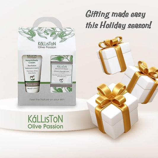 Kalliston Organic Donkey Milk Cream with Shea Butter and Organic Olive Oil and Donkey Milk Soap Bar, Revitalize Gift Set