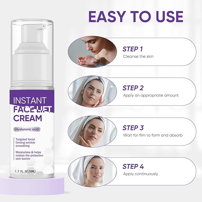 Instant Face Lift Cream, Effective 2-Minute Temporary Skin Tightening Cream, Visibly Firming Loose Sagging Skin, Repair and Smooth Wrinkles for Face and Neck, Purple