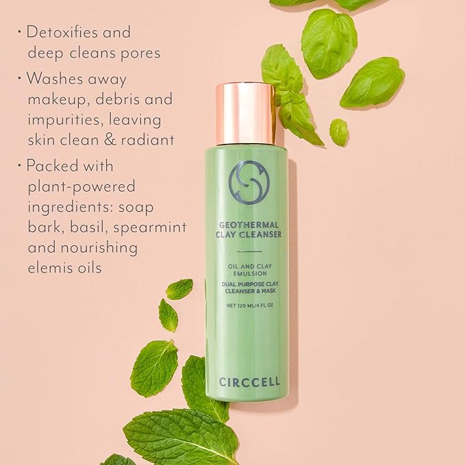 CIRCCELL Geothermal Clay Cleanser – Hydrating Facial Cleanser - Arctic Clay and Essential Oils Deep Clean & Detox Skin – Hydrating Clay Face Wash or Mask for All Skin Types