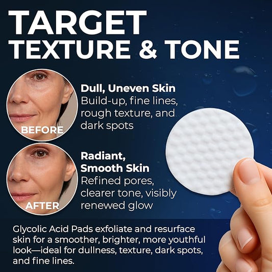 Glycolic Acid Pads - Resurfacing Pads for Face 35% - Exfoliating Peel Pad for Body and Dark Spots - Fine Lines and Wrinkles - 60 Count