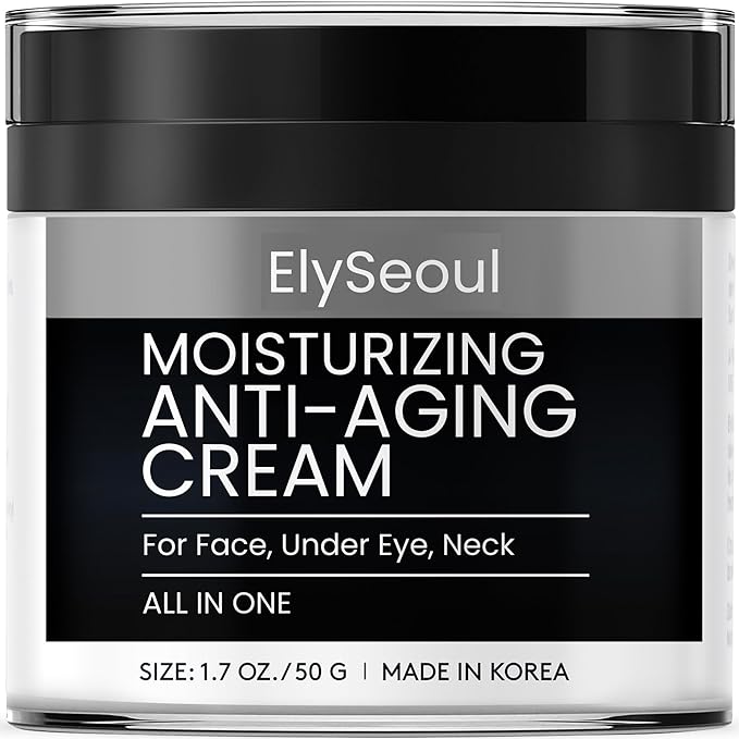 Korean 6 in 1 Face Cream for Men: Anti-Aging Skin Care Facial Moisturizer for Wrinkles Under Eye Bags Dark Circles Puffiness & Firming with Retinol Collagen Peptides Caffeine & Hyaluronic Acid, 1.7 oz