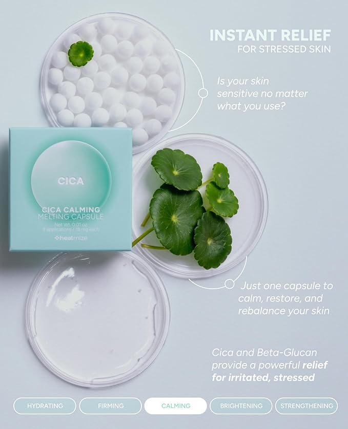 Cica Calming Melting Capsule – Centella Asiatica for Soothing & Restoring | Korean Skin Care for Sensitive Skin | Booster for Centella Asiatica Serum, Toner & Moisturizer | 30 Capsules