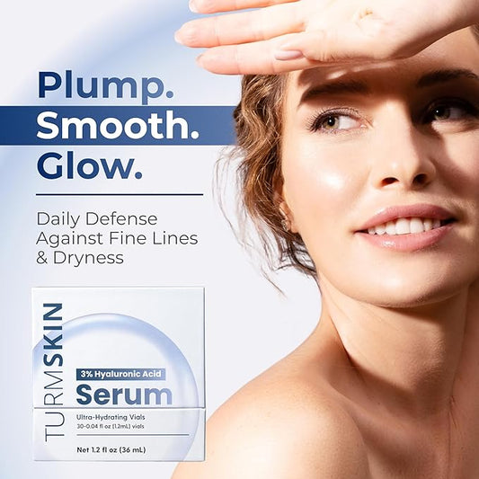 TURMSKIN® Hyaluronic Acid Serum Ampoules [ULTRA HYDRATING VIALS] - 3% Hyaluron Booster for Glass Skin & Anti Aging - 24 Hours Hydration - Soft PE Triple Hyaluronic Complex for Faceskin Repair & Renew