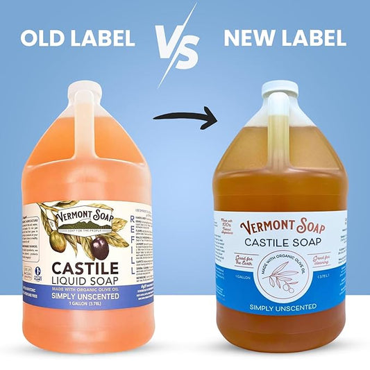 Vermont Castile Soap Unscented, Gentle Liquid Soap for Sensitive Skin & Natural Body Wash, Organic Hair Shampoo for Oily Hair, Aloe Castile Soap for Men & Women - Gallon