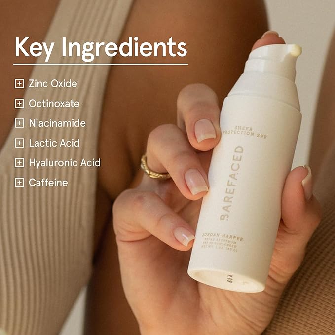 Barefaced Sheer Protection SPF 50+ – Broad-Spectrum Face Sunscreen for women with Zinc Oxide, Niacinamide & Hyaluronic Acid – Oil-Free UV Protection, Hydration & Anti-Aging with Universal Tint (60ml)