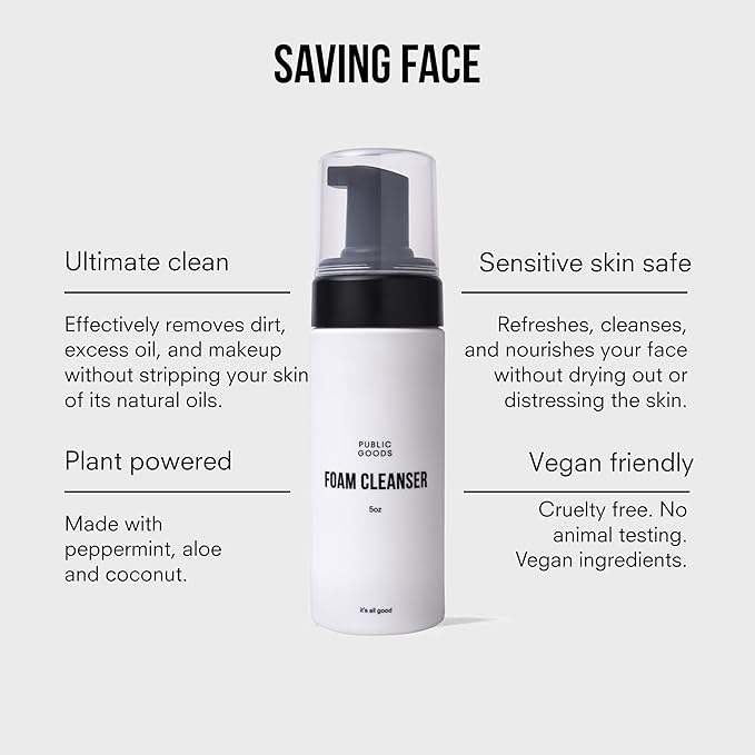 Public Goods Facial Cleanser & Moisturizer for Men & Women | Moisturizing & Hydrating Foaming Cleanser | Removes Dirt & Oil | Makeup Remover | Vegan Friendly | Made in USA | 5 Fl Oz Bottle