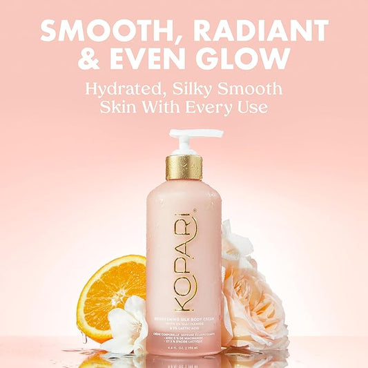 Kopari Brightening Silk Body Cream with 2% Niacinamide, AHAs & Kakadu Plum – Hydrating Body Lotion for Radiant, Even Skin Tone, Lightweight, Fast-Absorbing, Juicy Pink Guava Scent, 6.7 oz