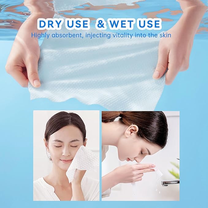 Single Use Face Towels, 10"×12", Ultra Soft and Thick, Disposable Makeup Remover Facial Towels, Dry & Wet Face Wipes for All Skin Types