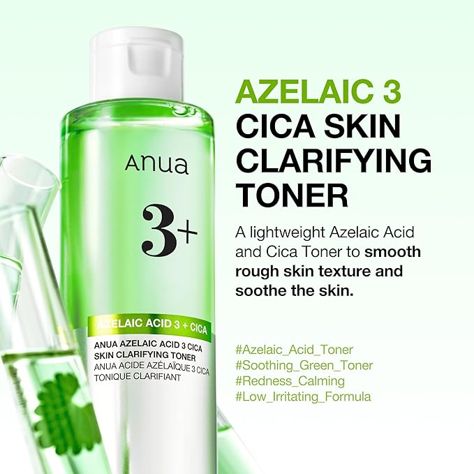 Anua Azelaic Acid 3 CICA Skin Claryfing Toner, Soothing & Clear Care, with Salicylic Acid & Azelaic Acid, Sebum & Spot Care, Suitable for Sensitive Skin, Korean Skin Care (250ml / 8.45 fl.oz.)