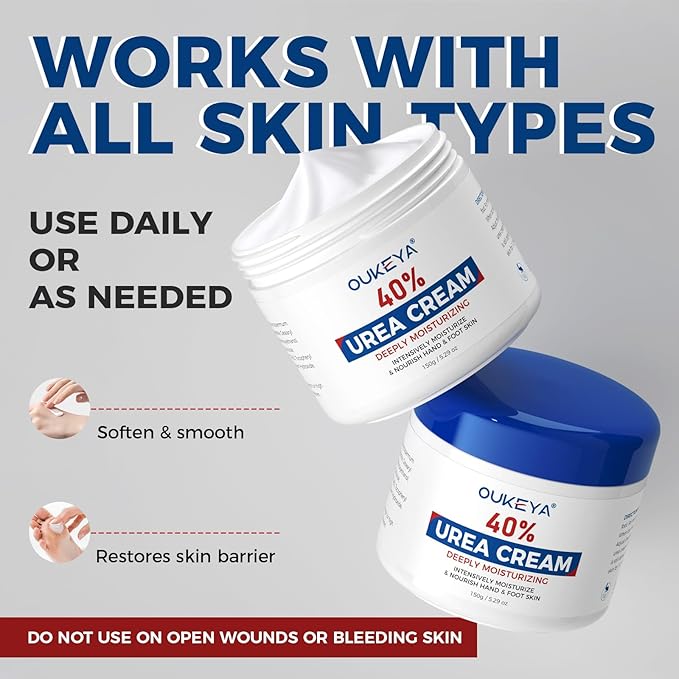 OUKEYA NEW FORMULA Urea Cream 40 Percent for Feet Maximum Strength, Hand Heels Dry Cracked Treatment Lotion for Knees & Elbows, Foot Dead Skin Cuticle Callus Remover Toenail Softener, 5.29 oz
