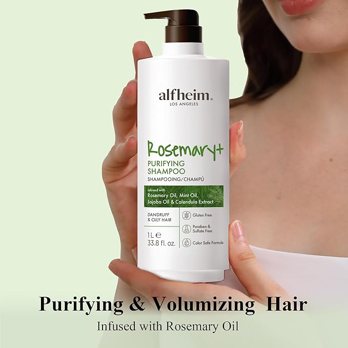 ALFHEIM Rosemary+ Purifying Shampoo | Rosemary, Mint & Jojoba Oil Infused | Gentle Cleansing While Balancing for Oily Scalp & Removing Build-Up | Sulfate-Free ＆ Paraben-Free | 33.8 fl oz