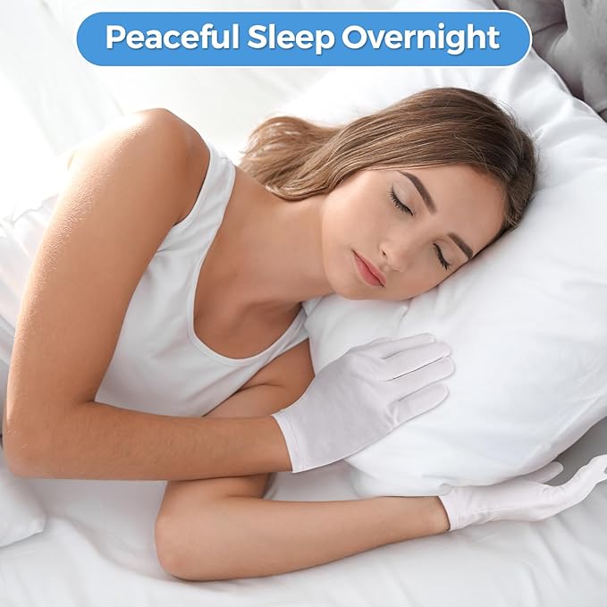 Donfri 6 Pairs White Moisturizing Gloves Overnight Cotton Gloves for SPA, Dry Hands Eczema, Hand Care, Day and Night Healing，Reusable