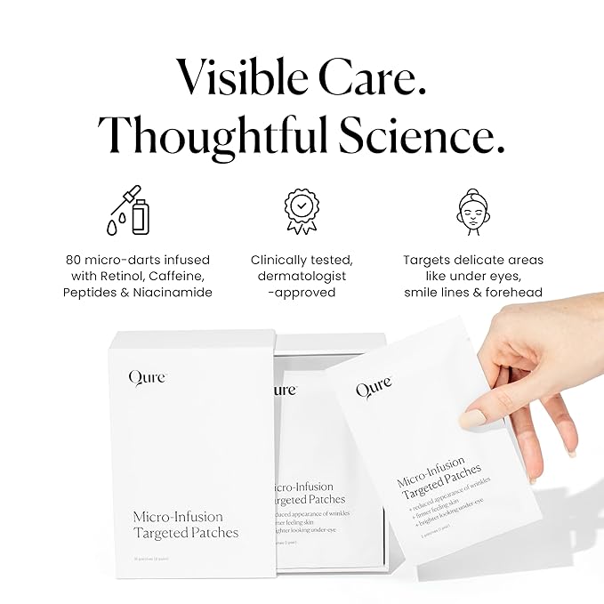 Qure Skincare MicroInfusion Targeted Patches - 8 Pairs of Targeted Under Eye Patches Formulated for Fine Lines & Wrinkles - Retinol, Caffeine, Niacinamide & Peptides - Dissolvable for Overnight Use